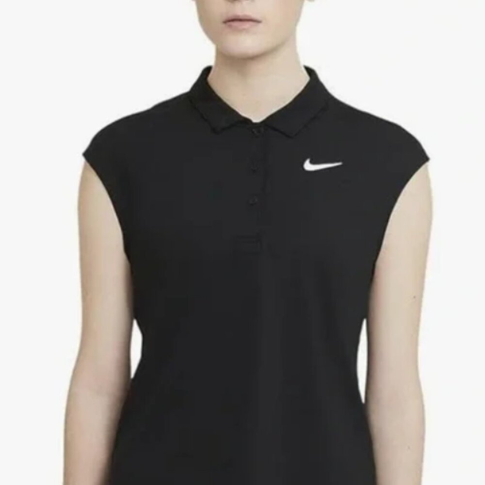 Nike Dri-FIT Sleeveless Polo Shirts (One Black & One White) Tennis Golf Set M - Picture 6 of 12